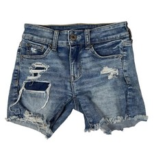 American Eagle Women s Size 00 Midi Short Shorts Jean Distressed Stretch 3219
