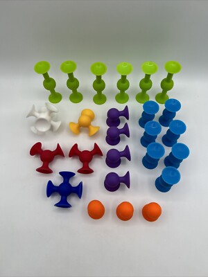 Lot of 25 Squigz Multicolor Pieces Fat Brain Toys Suction Cup
