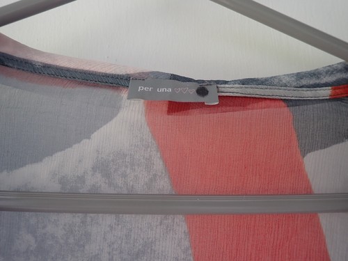 Per Una M&S Grey / Rust Tunic Blouse Top 100% Silk Chiffon 3/4 Sleeve Size UK 14 - Picture 10 of 11