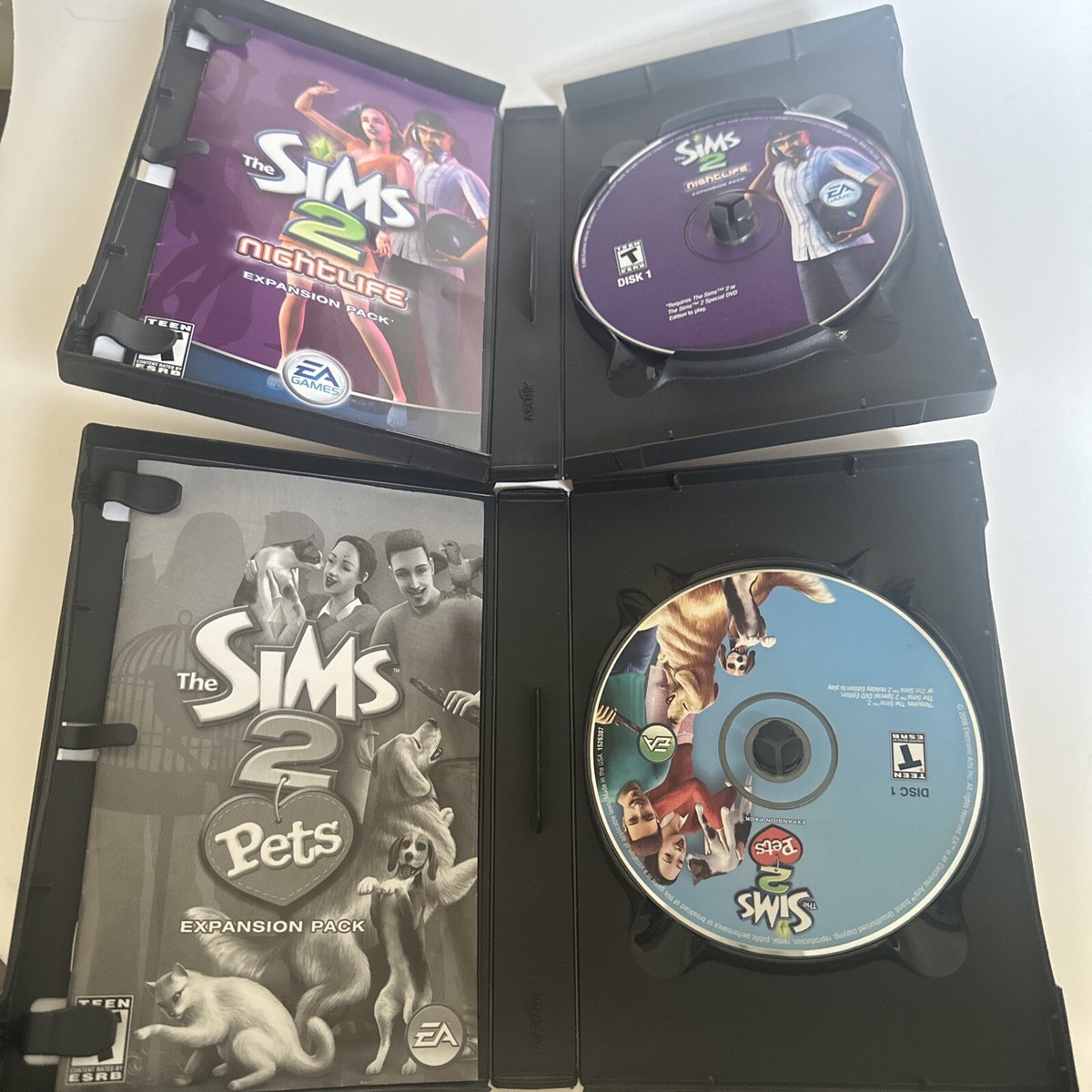 PC Sims 2 Pets & Sims 2 Nightlife Expansion Pack (2) CIB Complete