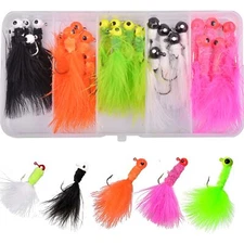 Fishing Jig Heads Crappie Jigs Kit 15/25PCS Marabou Feather Jigs Lures Round ...