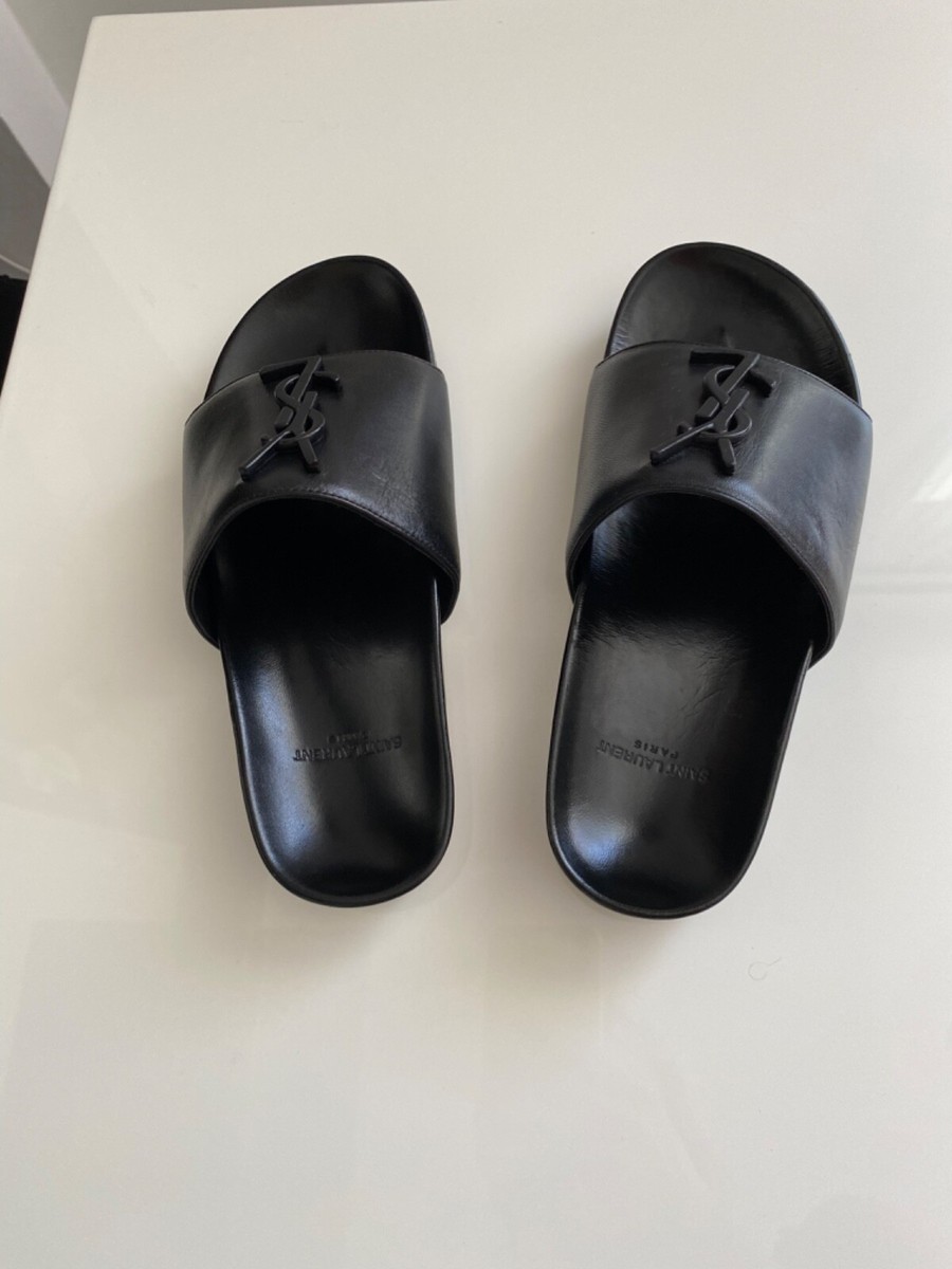 【送料&関税込】Saint Laurent Leather Slides New Women's Saint Laurent Paris Joan Fabulous Logo Leather