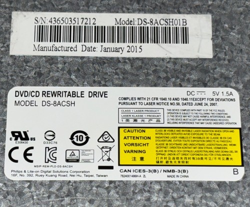 Lite-On DS-8ACSH01B / DS-8ACSH 12.7mm Internal Optical Drive Laptop DVD+RW CD-RW - Picture 5 of 5