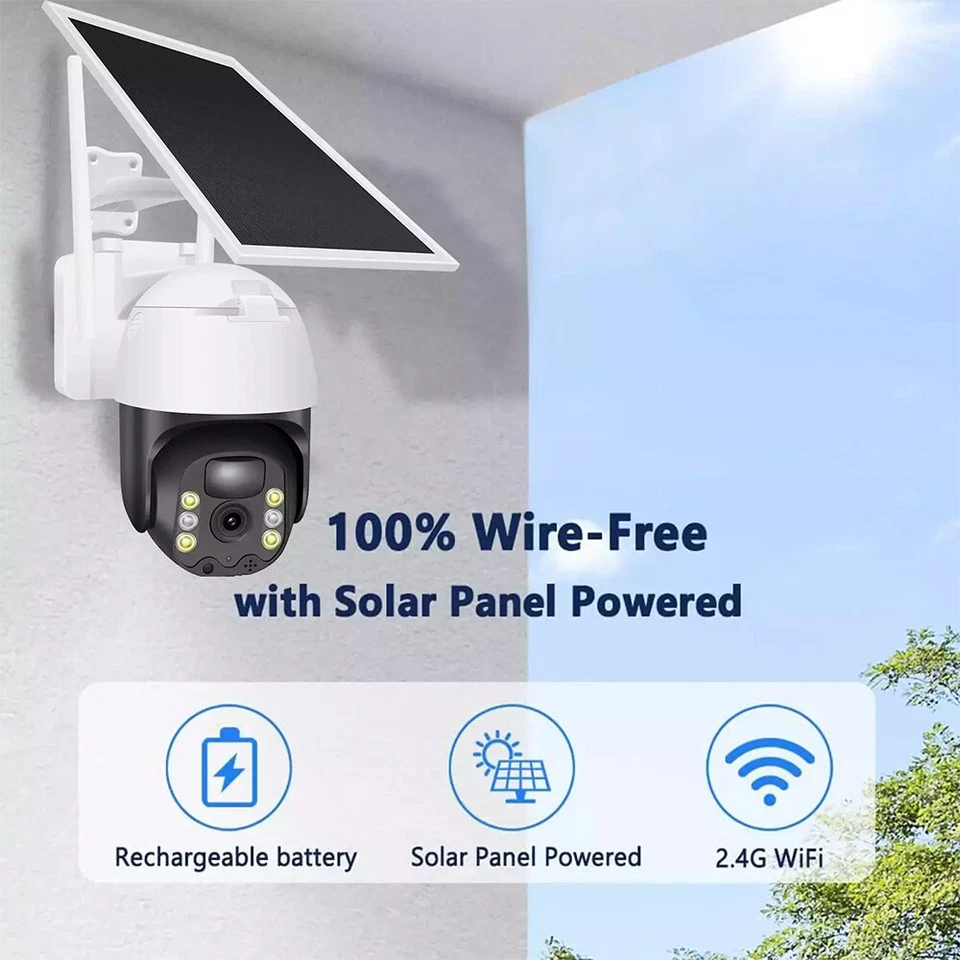 WiFi6 Solar Battery Powered Wireless Security Camera Sys Outdoor 3MP PTZ 4 PACK - Image 2 of 4