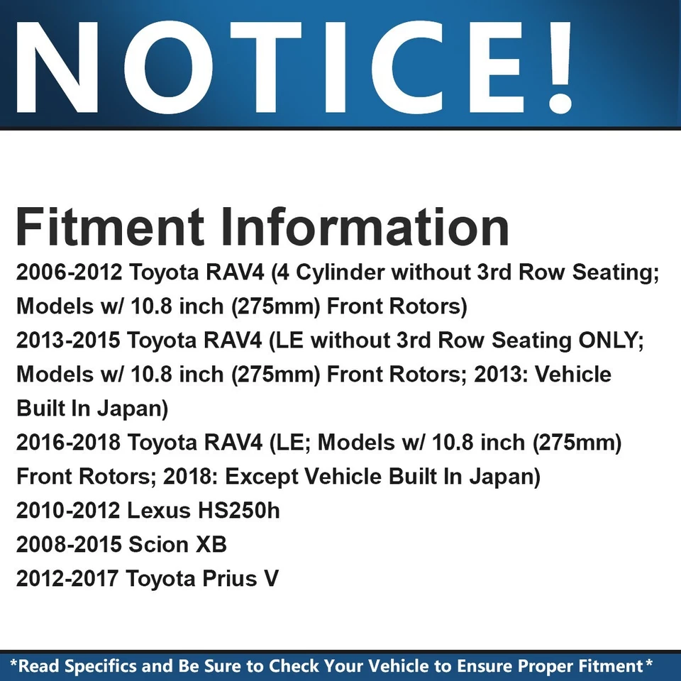 Pastillas de freno de cerámica con rotores delanteros de 10,83"" (275 mm) para Toyota RAV4 Prius V Scion xB Foto 3 de 4
