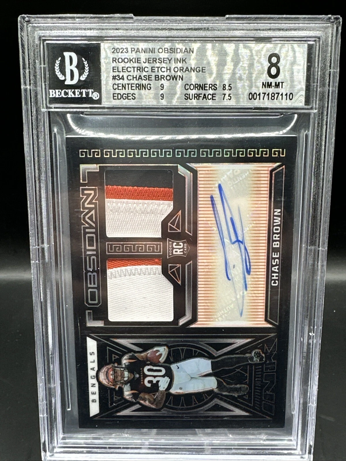 Chase Brown Panini Obsidian Rookie Jersey Ink #RJICBR Electric Etch Orange