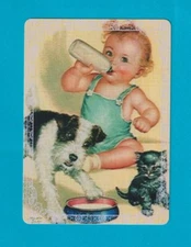 Baby Boy + Puppy + a Kitten - Single Linen Modern Wide Swap P/Card Lace Edge