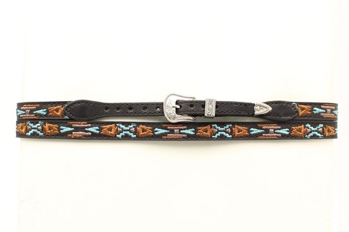 BLACK or BROWN Leather HATBAND ~ Western-Cowboy Hat ~ EMBROIDERY Silver Buckle - Picture 2 of 3