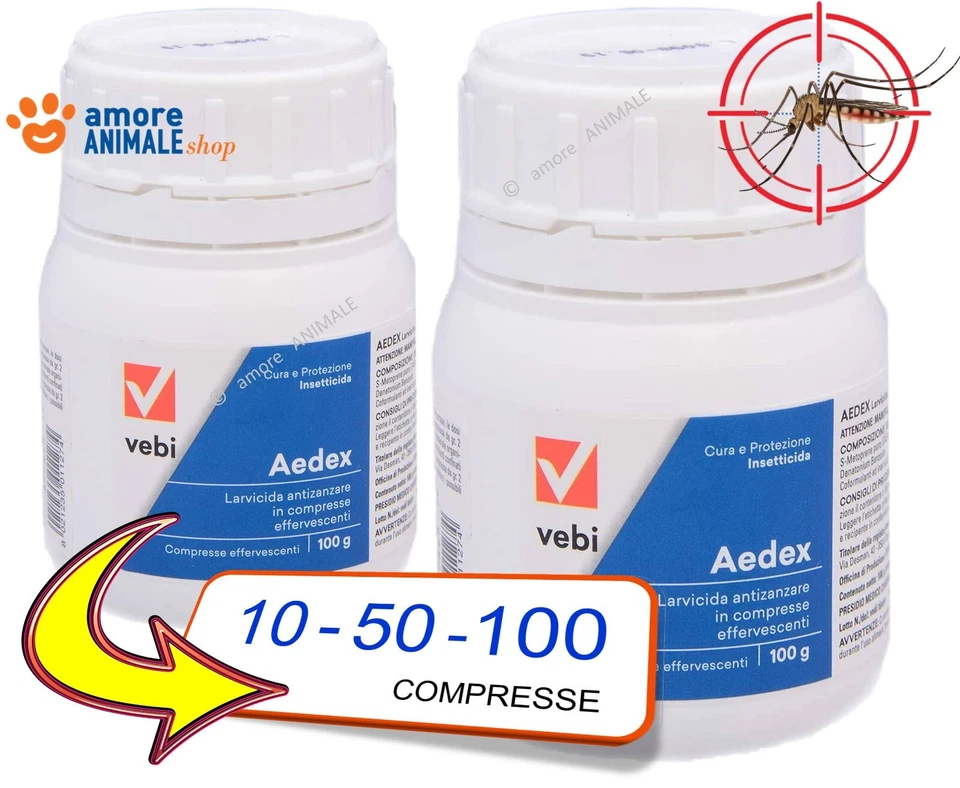 Vebi AEDEX Zanzare → 10 / 50 / 100 compresse - Insetticida Larvicida Antizanzare