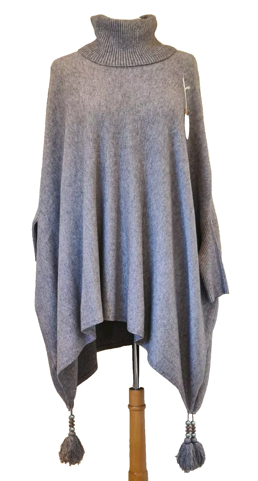Italian Poncho One Size 10-22 Soft Touch knitted Roll Neck Pom Poms New