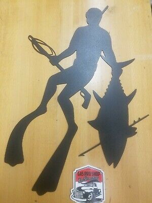 Spearfishing Metal Wall Art Plasma Cut Home Decor Gift Idea Free