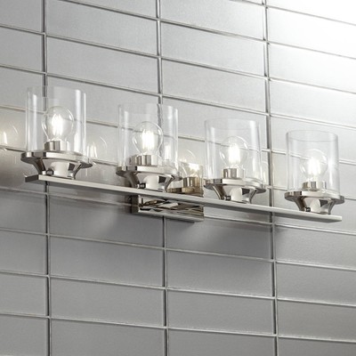 Amalia Modern Wall Light Nickel Hardwired 34'' 4-Light Fixture Clear Glass Vanity