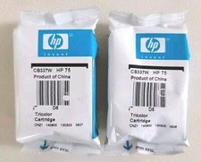 LOT of 2 OEM Genuine HP 75 Tri-color CB337W Ink Cartridges  NEW  SEALED PACKS