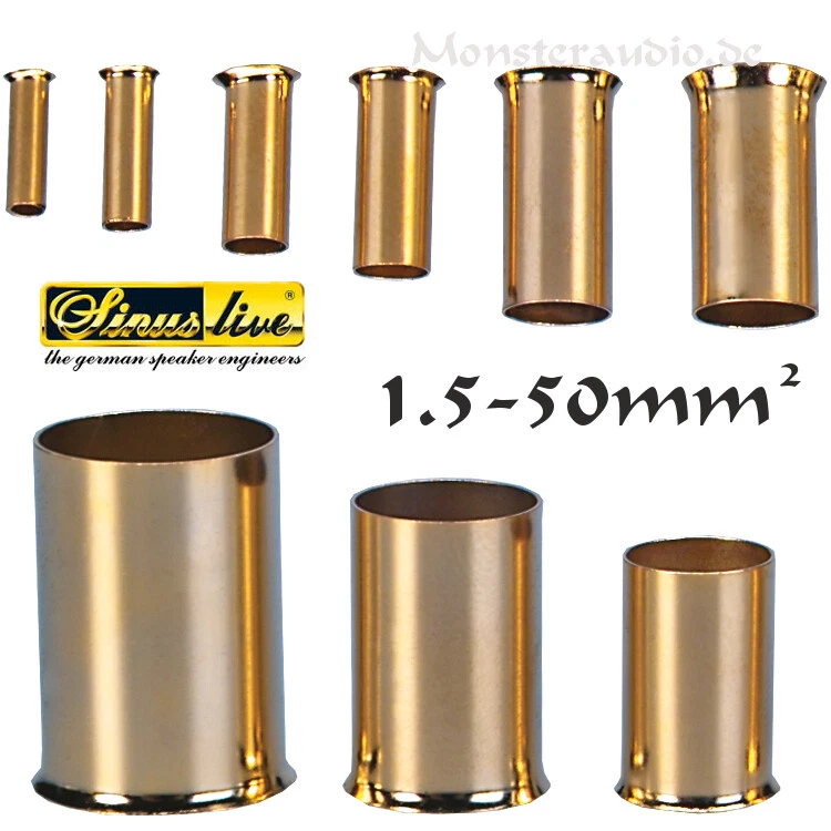SinusLive Aderendhülsen AE-25 8x für 20-25mm² Stromkabel Kabel Hülsen vergoldet