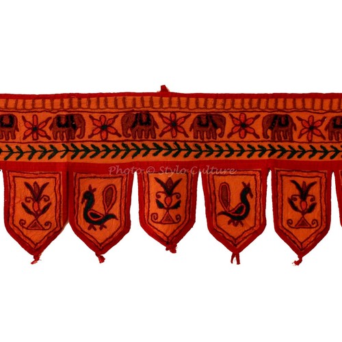 36" Cotton Handmade Door Hanging Toran Vintage Embroidered Patchwork Topper - Picture 19 of 54