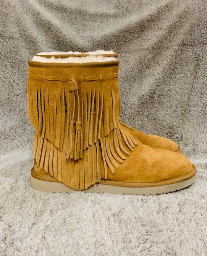 Koolaburra by Ugg Tan Boots Boho Fringe SUPER CLEAN Shearling Fur sz 9 Womens - 第 5/11 張圖片
