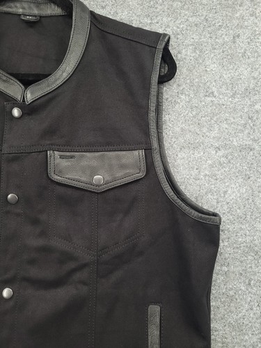 Mara Leather Trim Denim Vest Mens Medium Concealed Carry Pockets Black Biker NEW - Picture 6 of 17