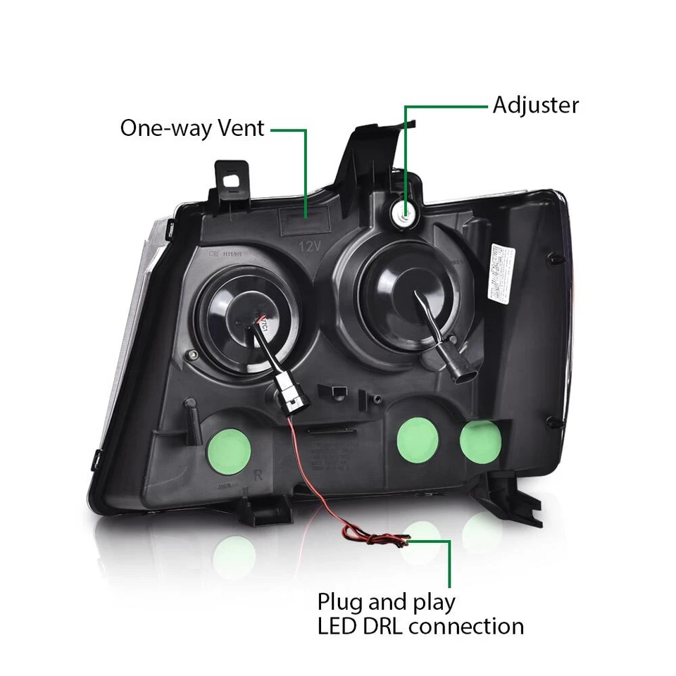 Dual LED Projector Headlights Black Fit For 07-14 Chevy Avalanche Tahoe Suburban - Image 4 of 4