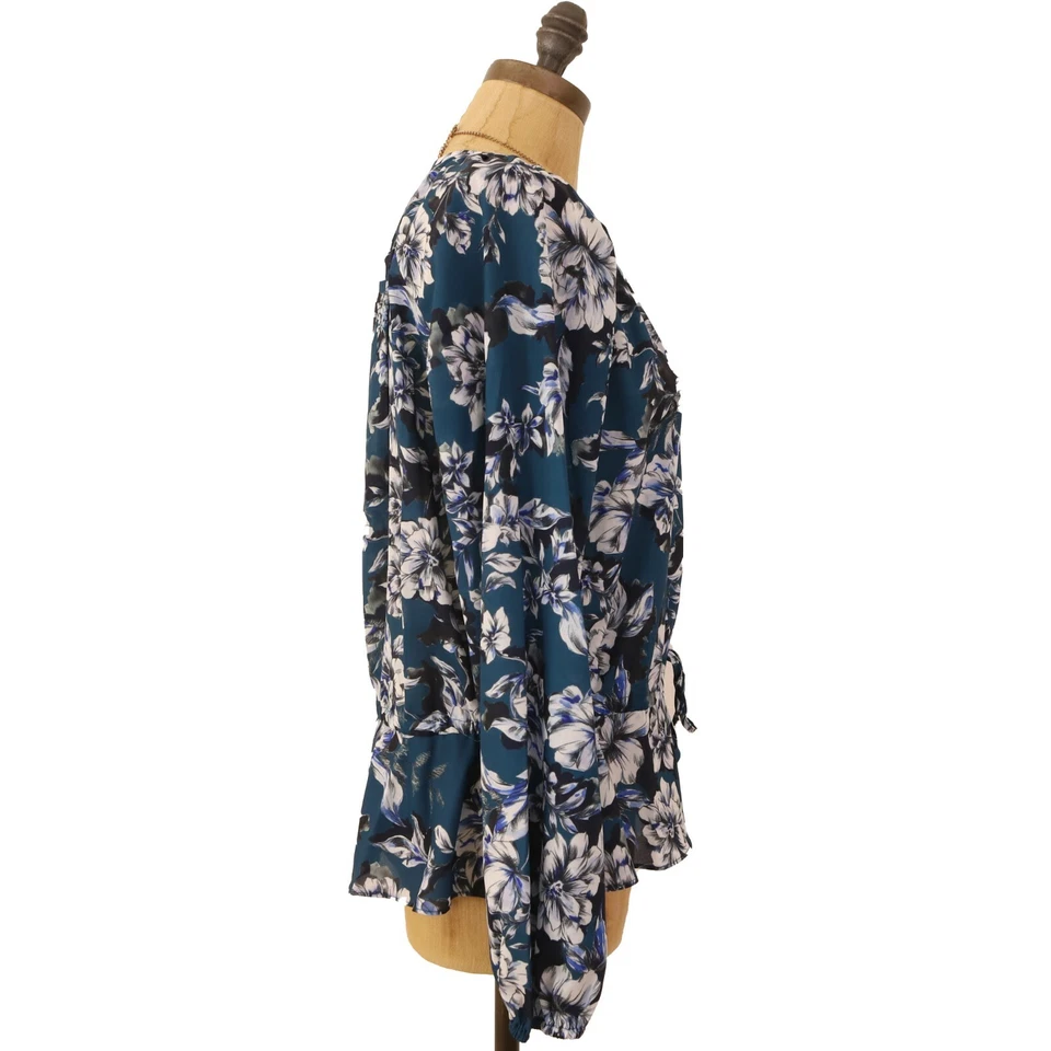 Blusa Parker Peplum Talla S Manga Larga Top Abotonada Floral Azul Nueva con Etiquetas B60 Foto 2 de 4