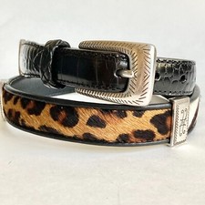 Vintage Brighton Womens Black Leather Belt Faux Alligator Size 32 S M Cow Fur