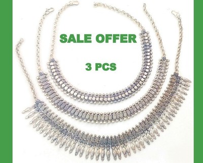 NAVRATRI SALE 3 PCS OXIDISED SILVER TONE TRIBAL GYPSY NECKLACE AFGHANI JEWELRY