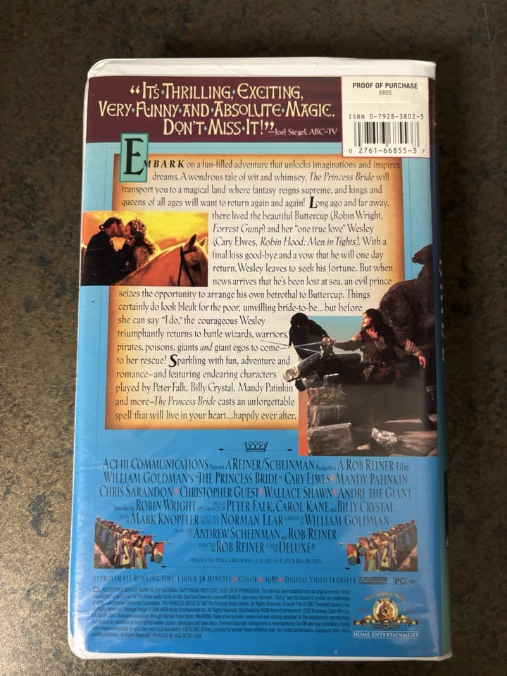 The Princess Bride (1987) 1998 VHS Clamshell Case Rob Reiner Robin Wright MGM Foto 2 de 3