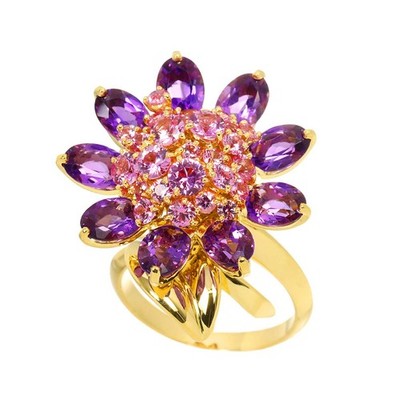 Van Cleef Arpels Hawaii Sapphire Amethyst Ring 18K YG Size:57 7.75