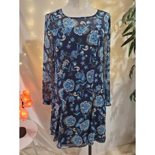 The Limited Floral Fit & Flare Long Sleeve Shift Dress Womens Size 2 Blue Boho