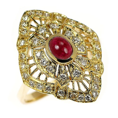 Anello K18YG Cabochon Rubino Diamante 0,60ct D0,46ct - Spedizione - Foto 8