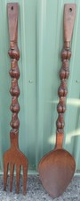 TIKI TOTEM FORK AND SPOON SET GIGANTIC! VINTAGE  WOODEN WALL HANGING About 40 In