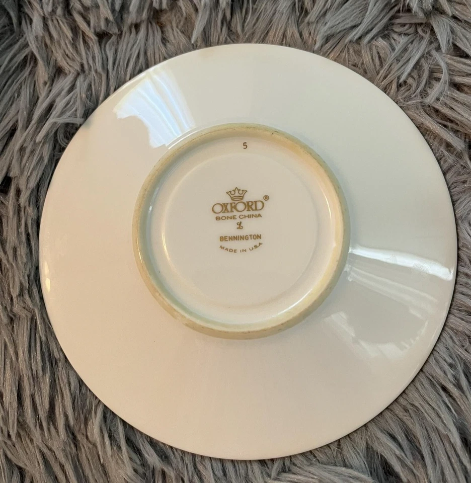 Juego de 8 tazas y platillos de té Oxford Bone China Bennington vintage con borde dorado hechos en EE. UU. Foto 3 de 4
