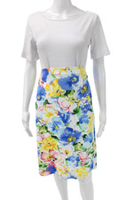 Polo Ralph Lauren Womens A-Line Floral Blue Cotton Knee Length Skirt Size 14