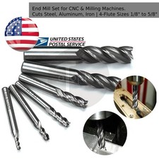 HSS 4-Flute End Mill Set  CNC Milling Cutter for Steel  Aluminum  1/8" - 5/8"