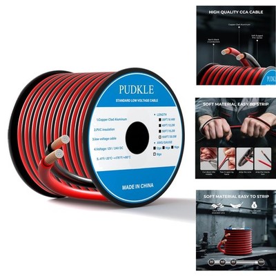 100ft 18 Gauge 2 Conductor Electrical Wire Red Black Low Voltage CCA Speaker LED