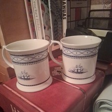 2 X WHITTARD OF CHELSEA MUGS  BLUE & WHITE TEA CLIPPER