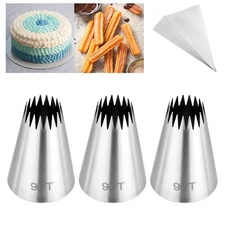 3Pcs Churro Piping Bags and Tips Set,Stainless Steel 9FT Icing Tips Set with ...