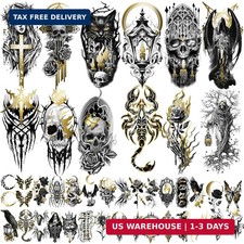 42 Sheets Metallic Gothic Temporary Tattoo for Women Men, 12 Half Arm Golden Sku