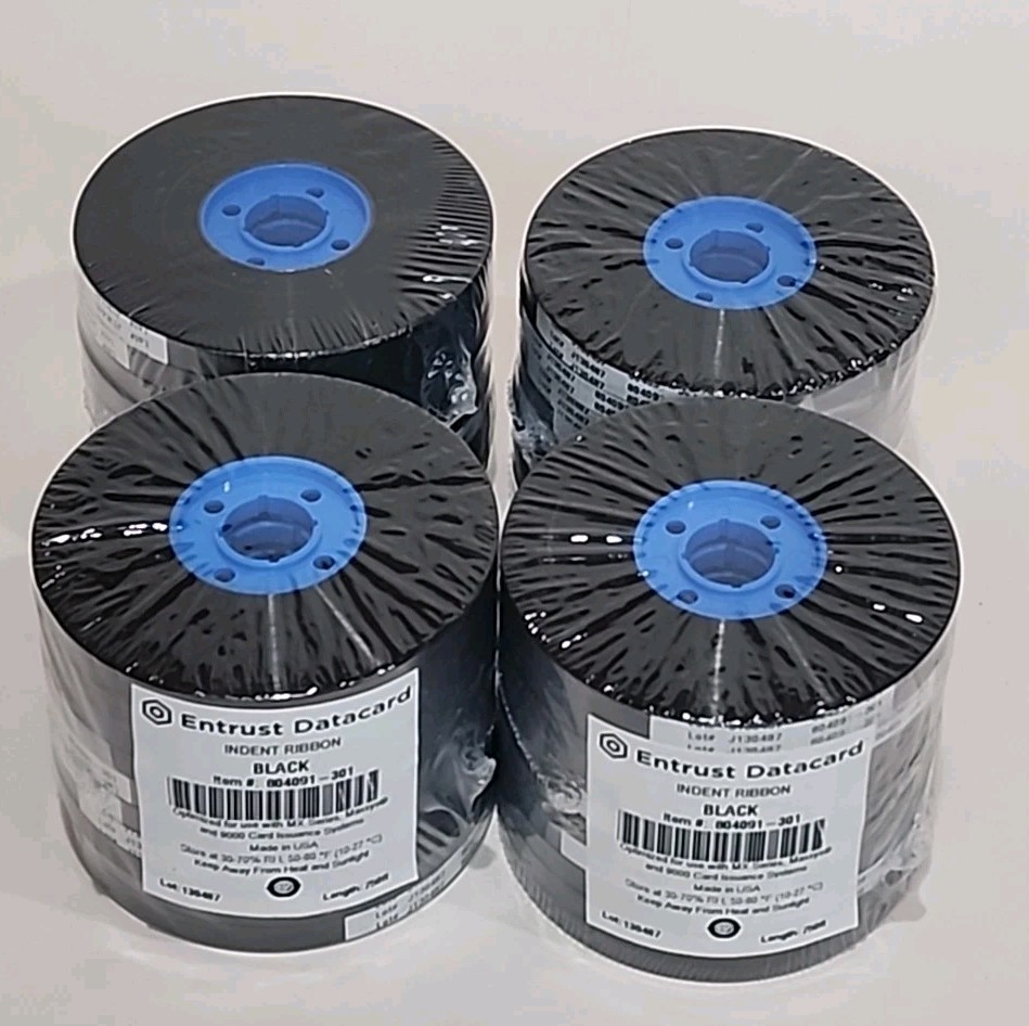 Entrust Datacard Indent Ribbon  804091-301 Black 750FT. (4) 10 Packs 40 Total 