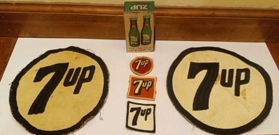 Vintage 7UP 1950's-60's Patches Lot x5 (RARE) & Salt & Pepper Shakers w/Box