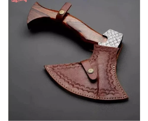 Hand Forged Damascus steel Axe . Hatchet Best Gift . With Leather Sheath - Picture 2 of 2