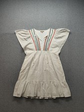 Knox Rose Dress Womens Small Cream Embroidered Boho Peasant Flutter Sleeve