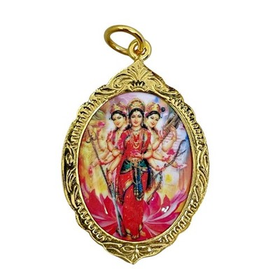 Tridevi Lakshmi Saraswati Durga (Parvati) Om Pendant Amulet Gold Plated Frame #2