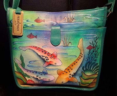 Anuschka Hand-Painted Large Shoulder Bag, Coy Pond (NWOT)