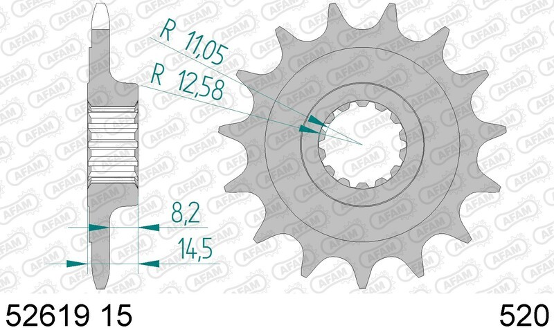 Pignon AFAM 52619 en acier standard pas 520 pour transmission de moto