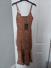Pretty Little Thing Leopard Print Silky Fitted Dress Size 8