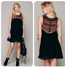 Free People Aztec Embroidered Beaded Swing Dress Open Back $168 2