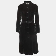 Prada Black Velvet Belted Midi Dress S