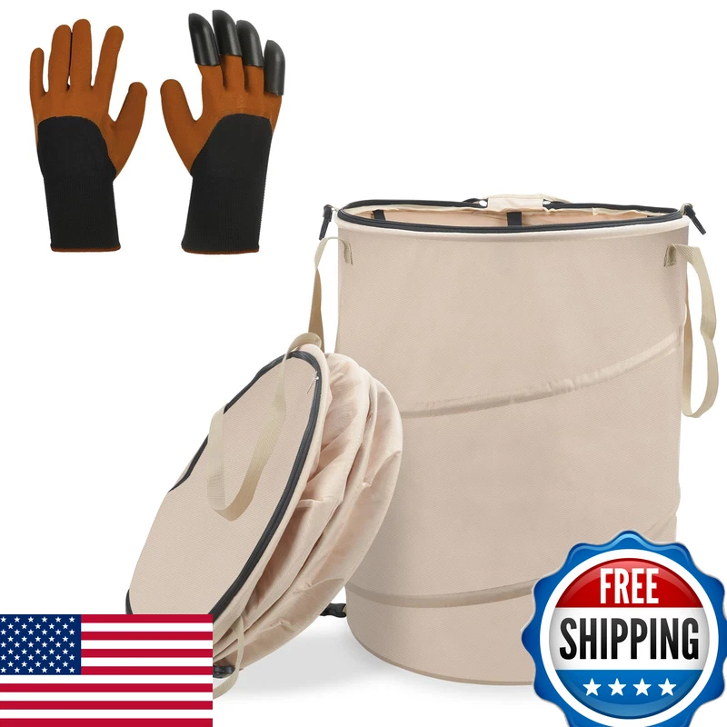 Audoyon 24 Gallons Collapsible Reusable Bags Gloves Camping Trash Can Lid Pop