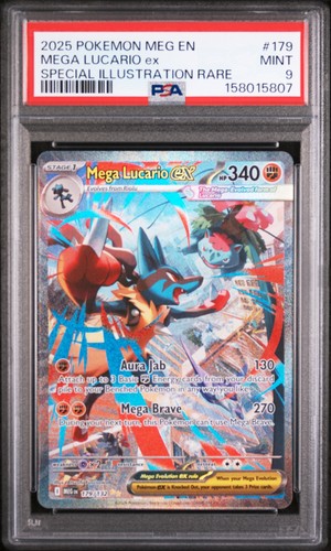 2025 POKEMON MEGA EVOLUTION SPECIAL ILLUSTRATION RARE #179 MEGA LUCARIO EX PSA 9