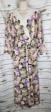 Natori Vintage Floral Robe P Saks Fifth Avenue Lace Trim Belted Long Chiffon